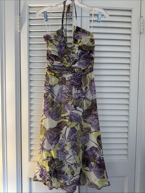 ANTHROPOLOGIE Lithe Tea for Two Floral Ruffle Halter Midi Dress Multicolor SZ 4